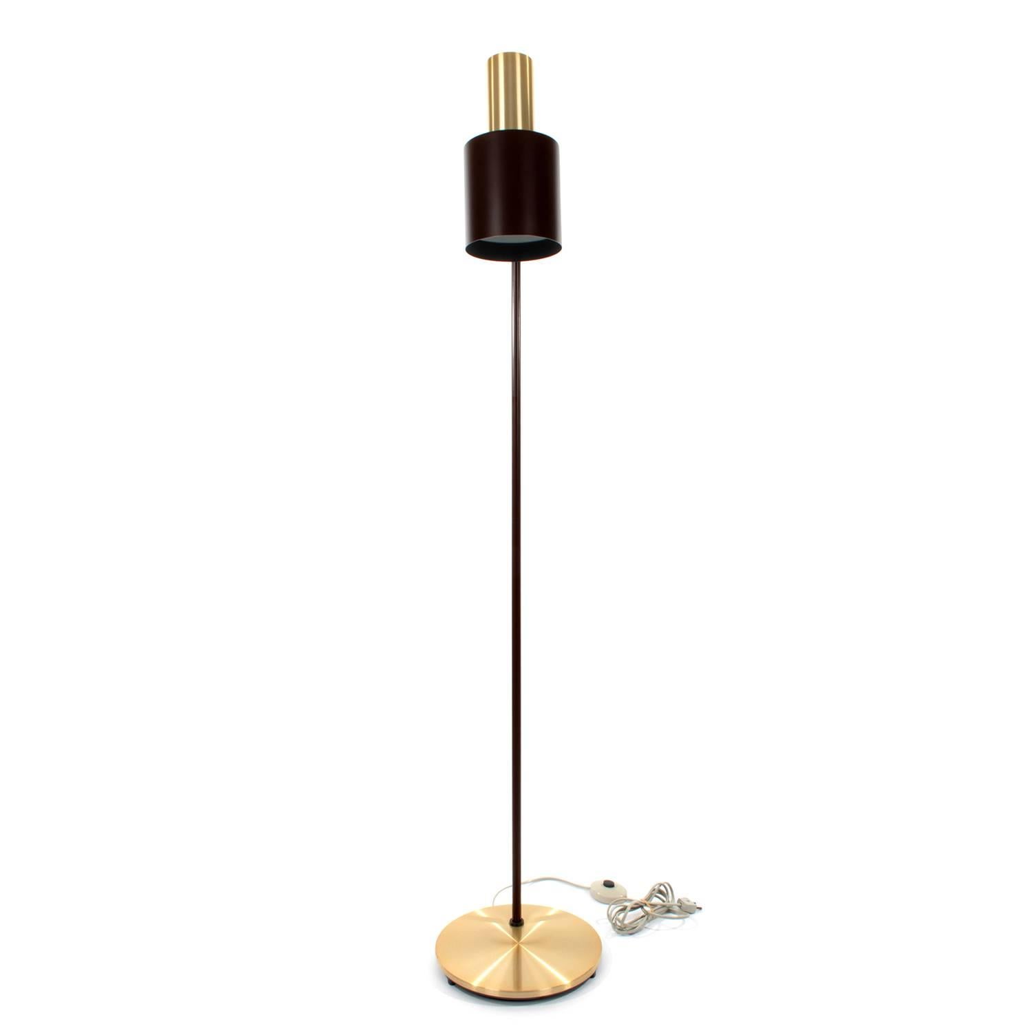 Mid-Century Modern Studio, Brass and Brown Floor Lamp by Jo Hammerborg, 1960s