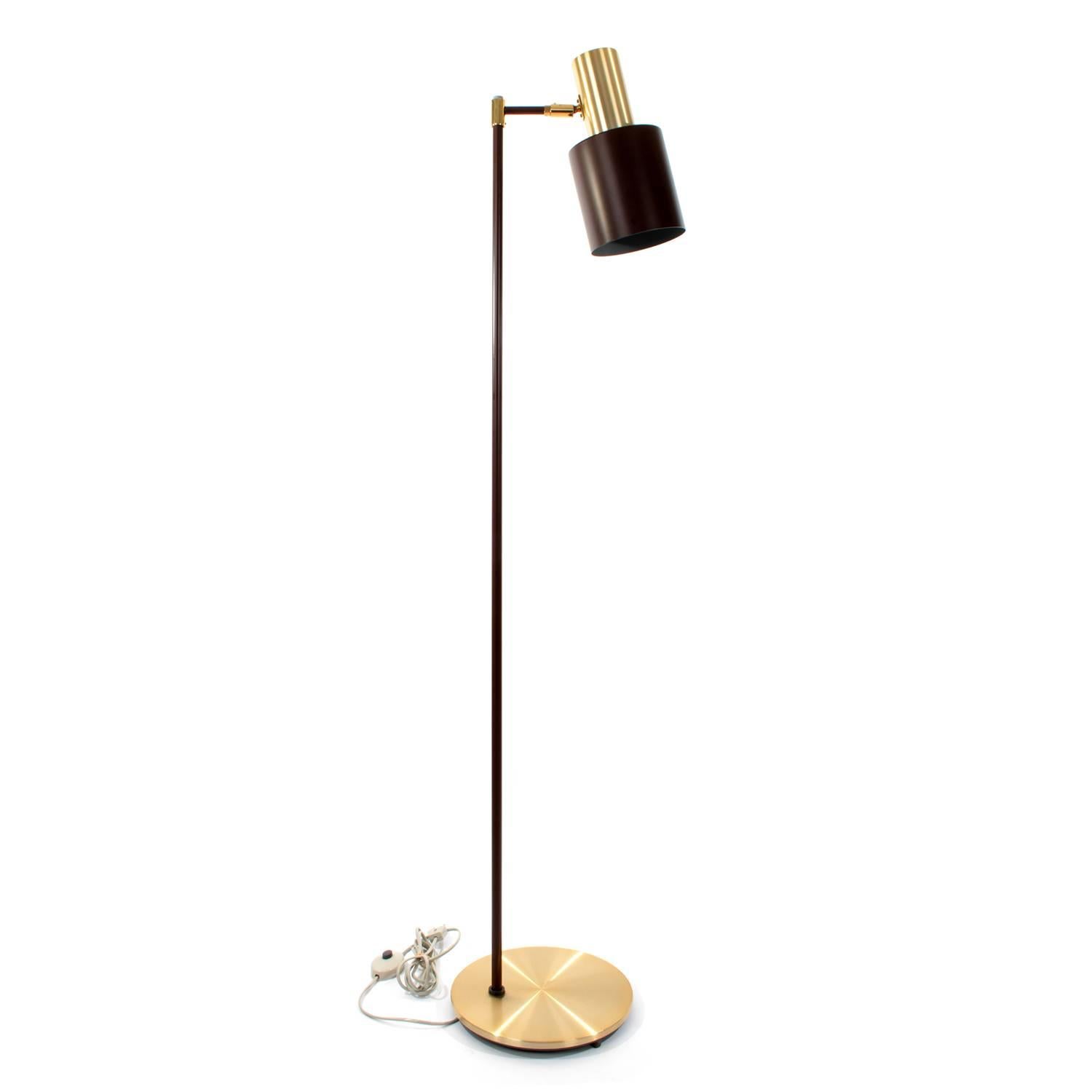 Danish Studio, Brass and Brown Floor Lamp by Jo Hammerborg, 1960s