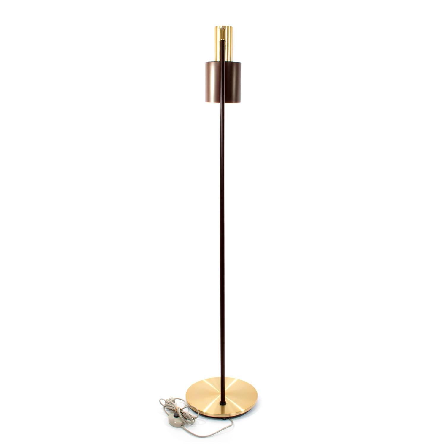 Lacquered Studio, Brass and Brown Floor Lamp by Jo Hammerborg, 1960s