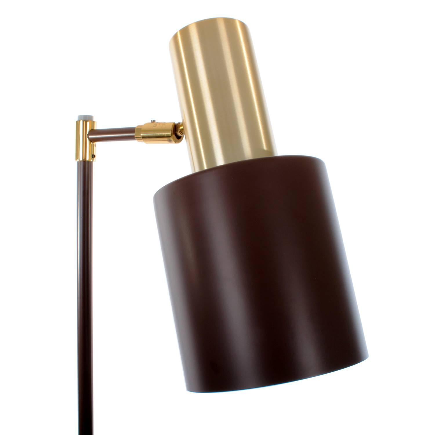 20th Century Studio, Brass and Brown Floor Lamp by Jo Hammerborg, 1960s