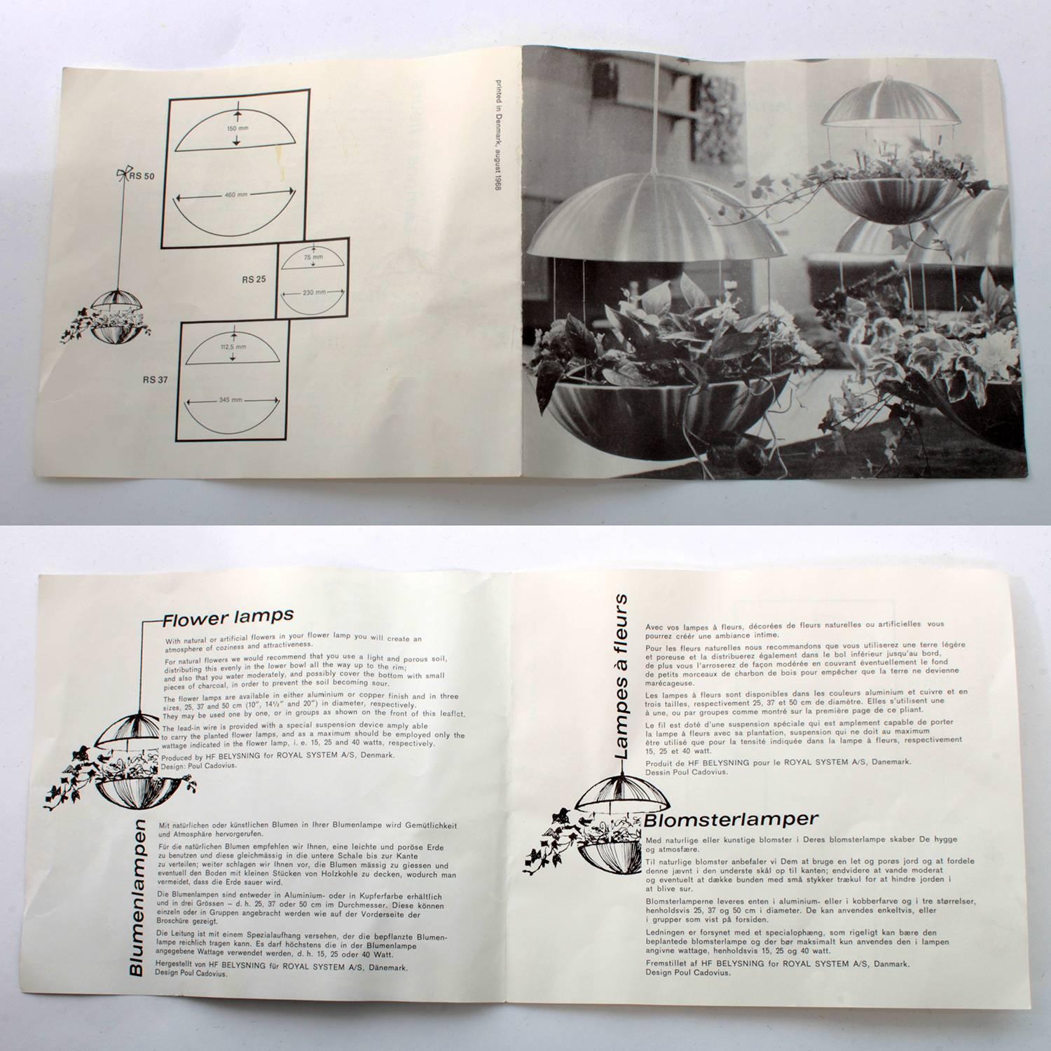 RS 25 by Poul Cadovius, HF Belysning, Royal System, 1968 Aluminum Flower Lamp In Excellent Condition In Frederiksberg, DK