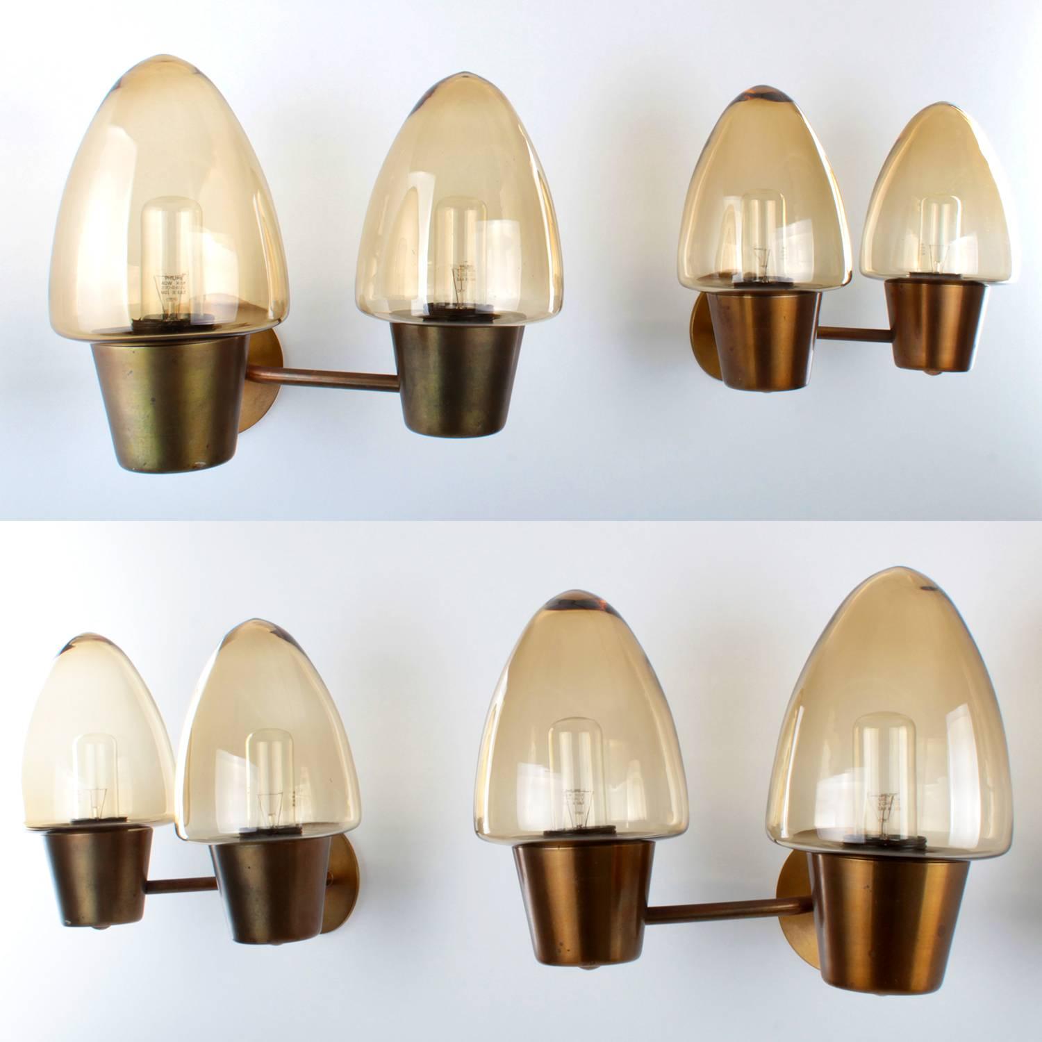 Mid-Century Modern Crystal Glass Sconces, Pair by Hans-Agne Jakobsson, 1960s, Gorgeous Wall Lamps