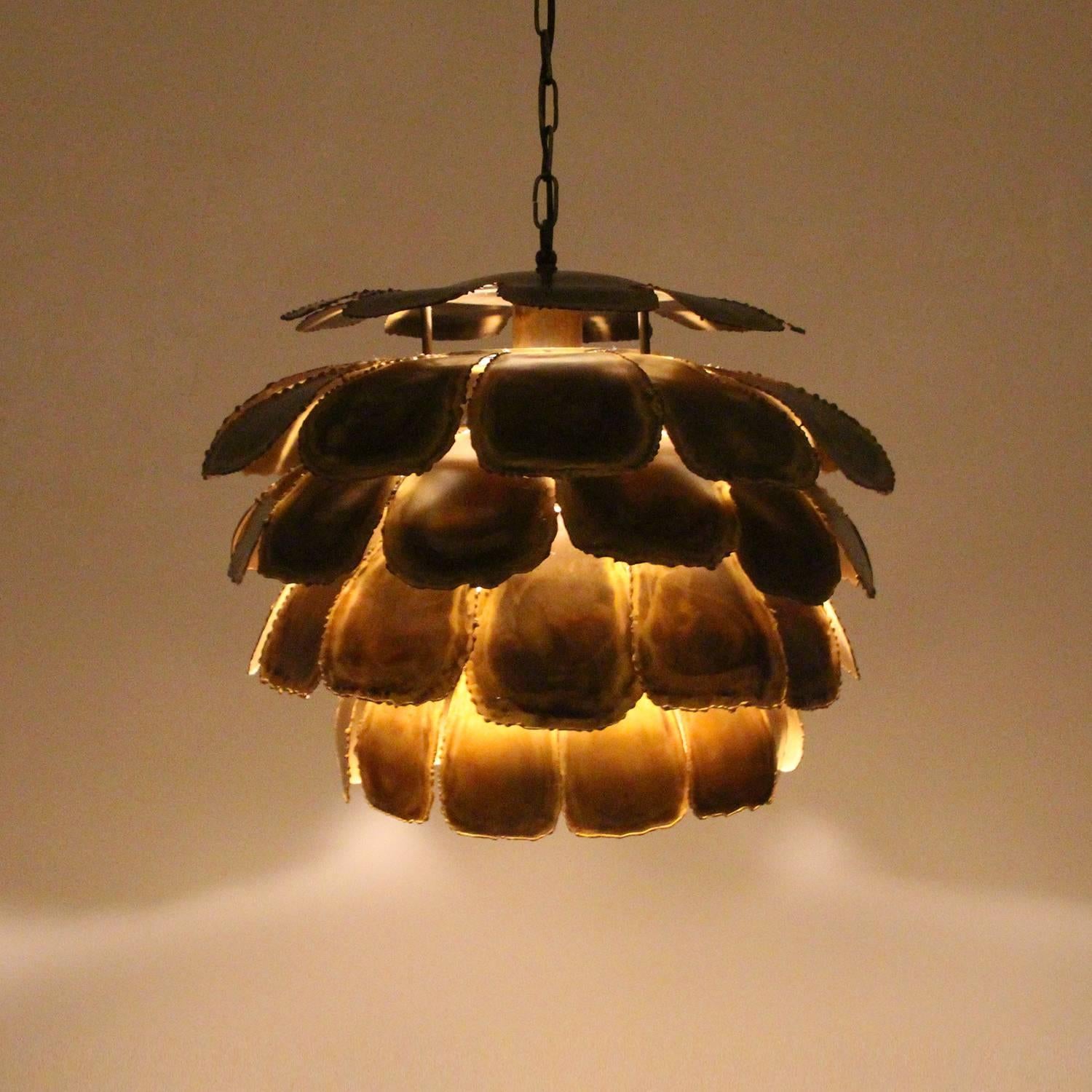 Danish TYPE 6435, Large Brutalist Brass Pendant by Holm Sorensen & Co. in the 1960s