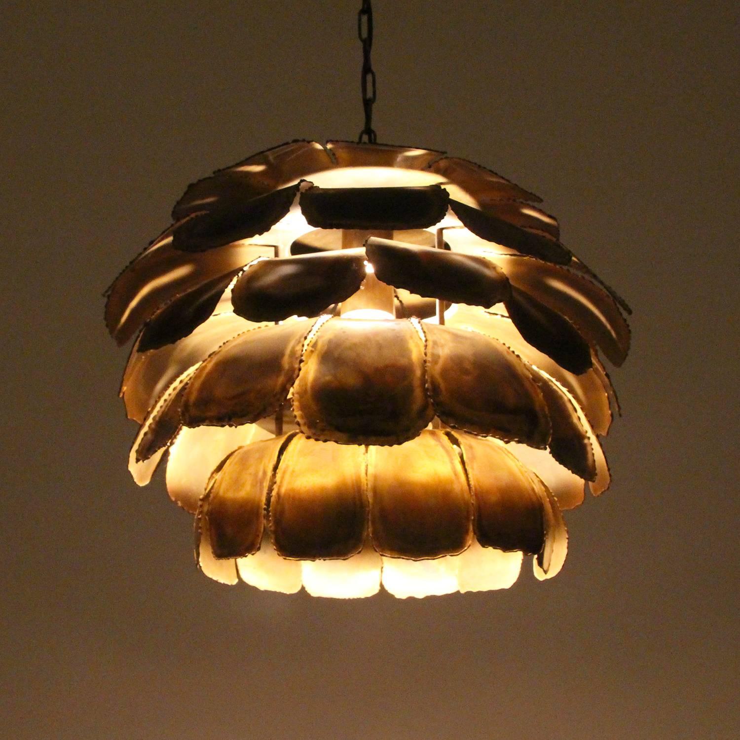 20th Century TYPE 6435, Large Brutalist Brass Pendant by Holm Sorensen & Co. in the 1960s