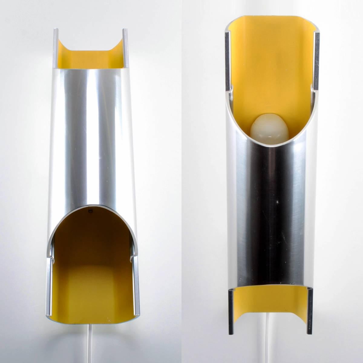 Mid-Century Modern Pandean Sconce by Bent Karlby, Lyfa, Beautiful Yellow and Aluminium Wall Lamp For Sale