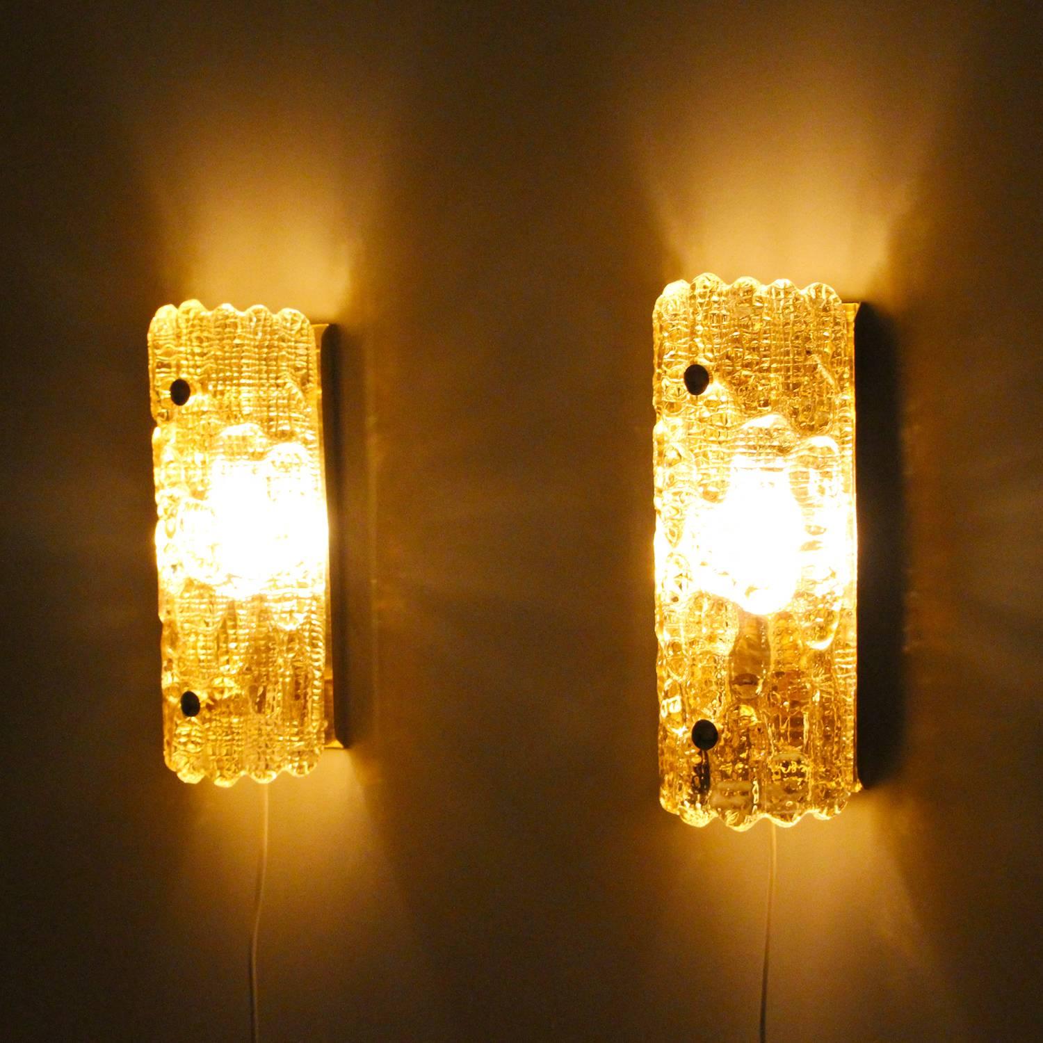 20th Century Gefion Sconces 'Pair', Crystal Glass Wall Lights by Lyfa/Orrefors, 1960s For Sale