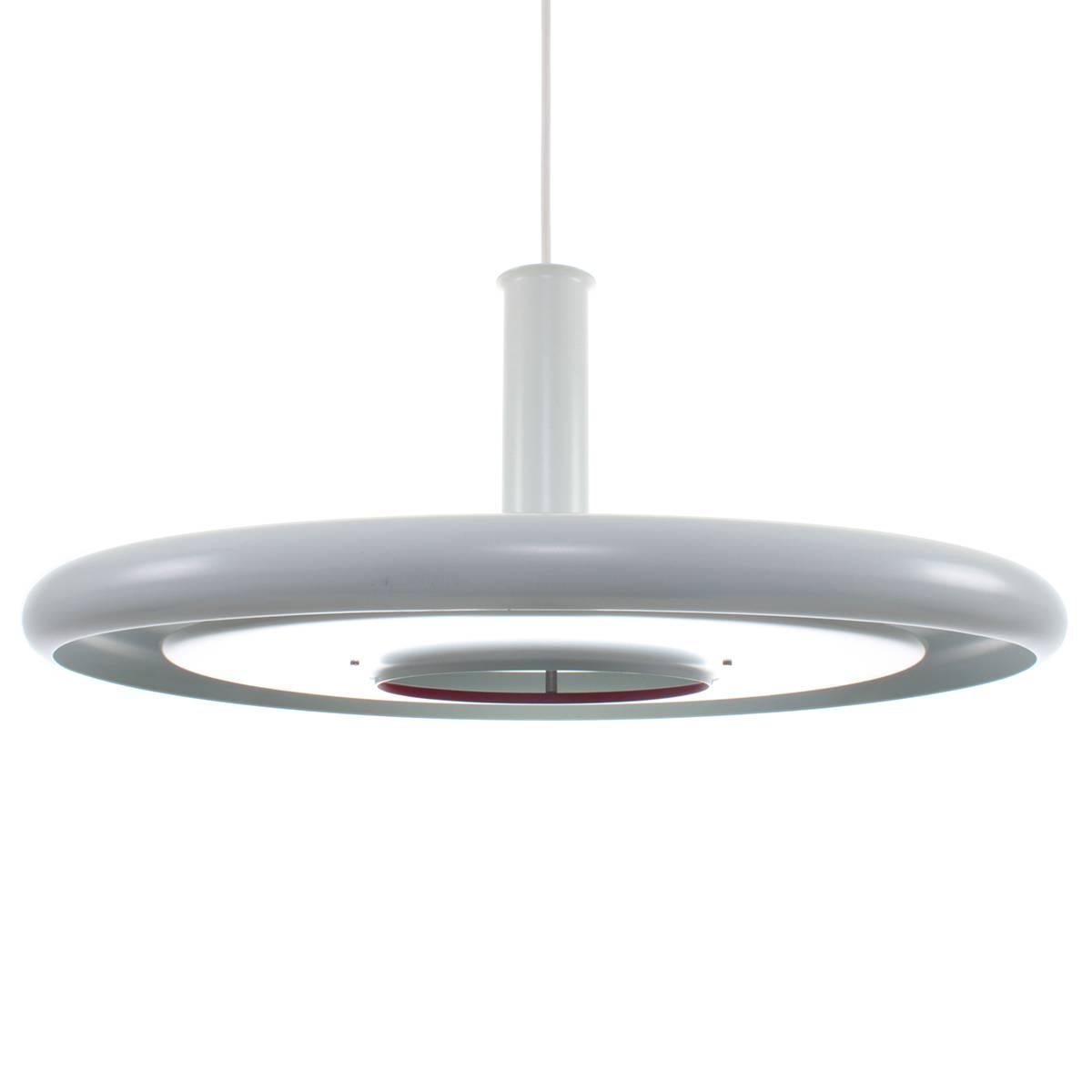 Space Age OPTIMA 7, white minimalist ceiling lighting by Hans Due in 1972 for Fog & Morup For Sale