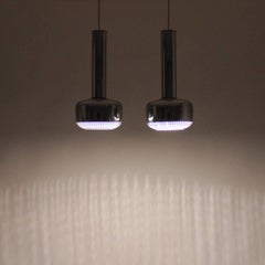 Guldpendel, Chrome Pendant Pair by Vilhelm Lauritzen in 1956 for Louis Poulsen