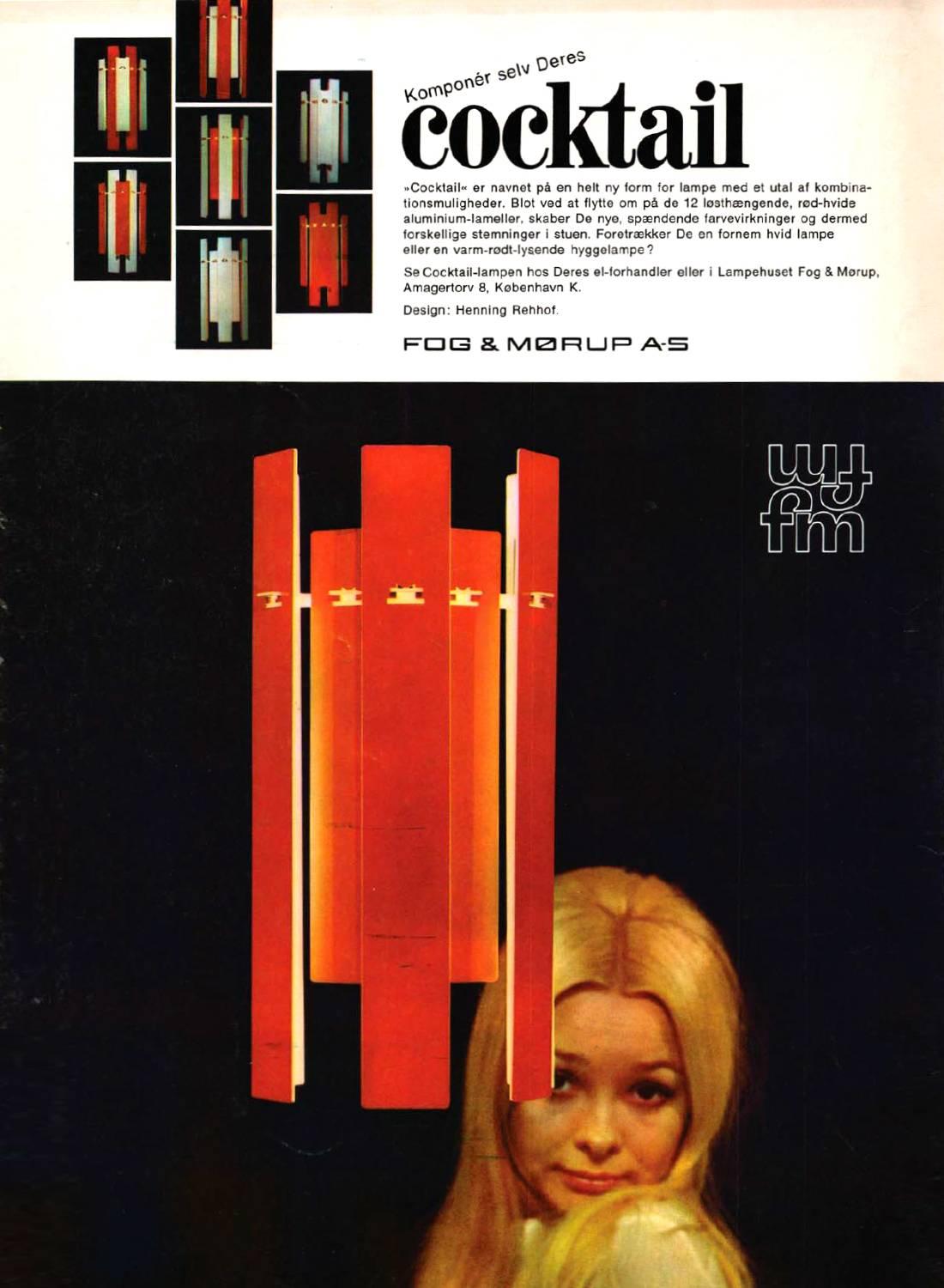 Aluminum Cocktail Pendant Pair by Henning Rehhof, Fog & Mørup, 1971, Red & White Lamps For Sale