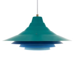 Terazza Pendant by Bent Karlby, Lyfa, 1960s. Vintage Teal and Blue Hanging Lamp