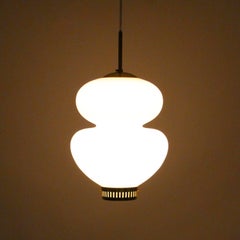 Peanut Lamp by Bent Karlby, 1946, Lyfa, Large Opal and Brass Hanging Light