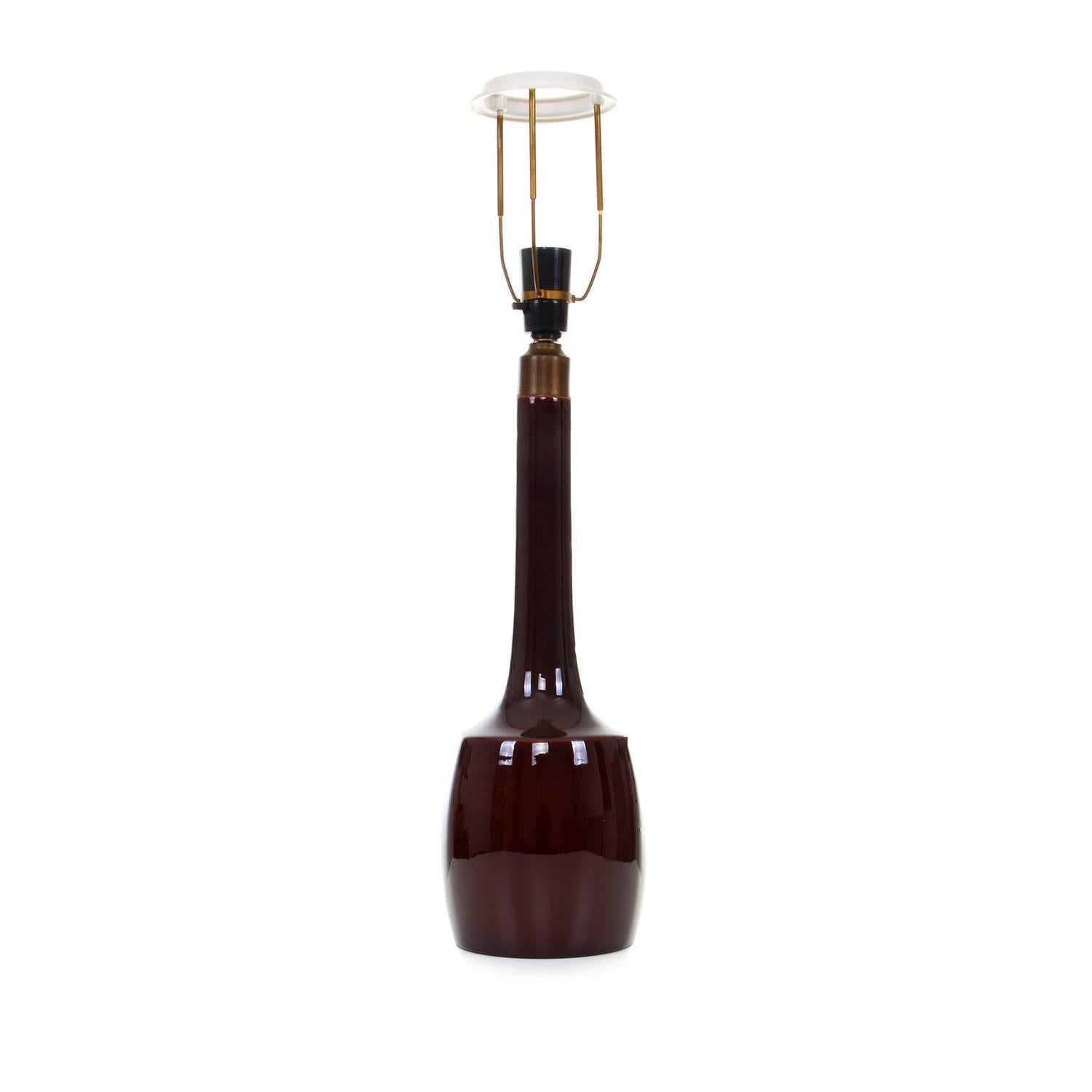 Textile Tall Table Light by Danish Knabstrup Keramik, 1960s. Vintage Shade Included For Sale