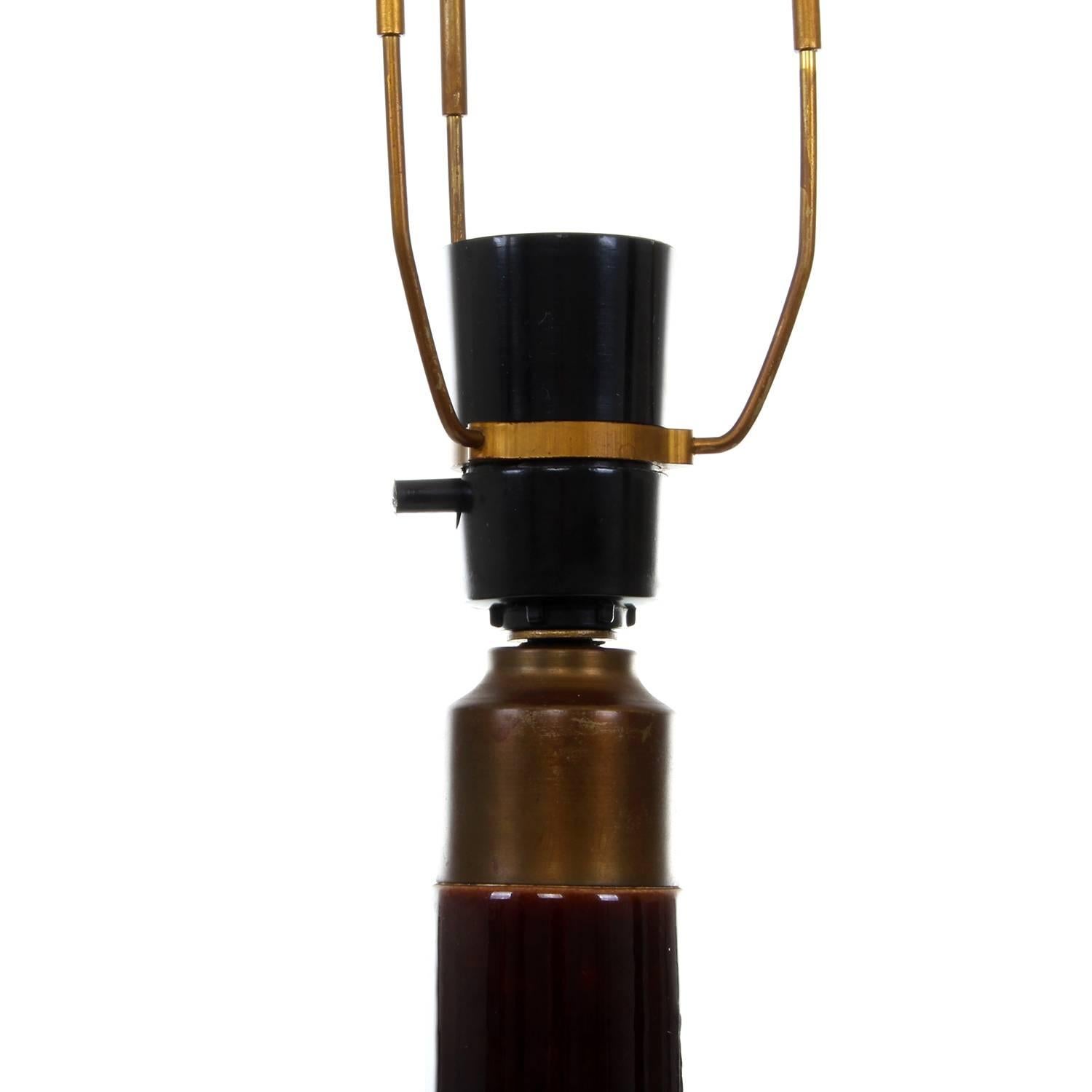 Tall Table Light by Danish Knabstrup Keramik, 1960s. Vintage Shade Included For Sale 1