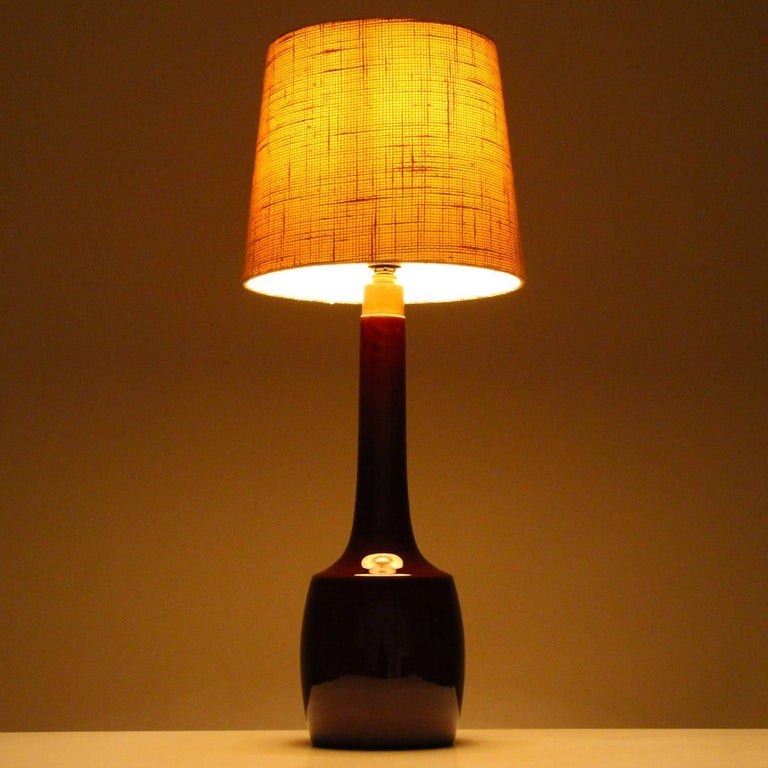 Glazed Tall Table Light by Danish Knabstrup Keramik, 1960s. Vintage Shade Included For Sale