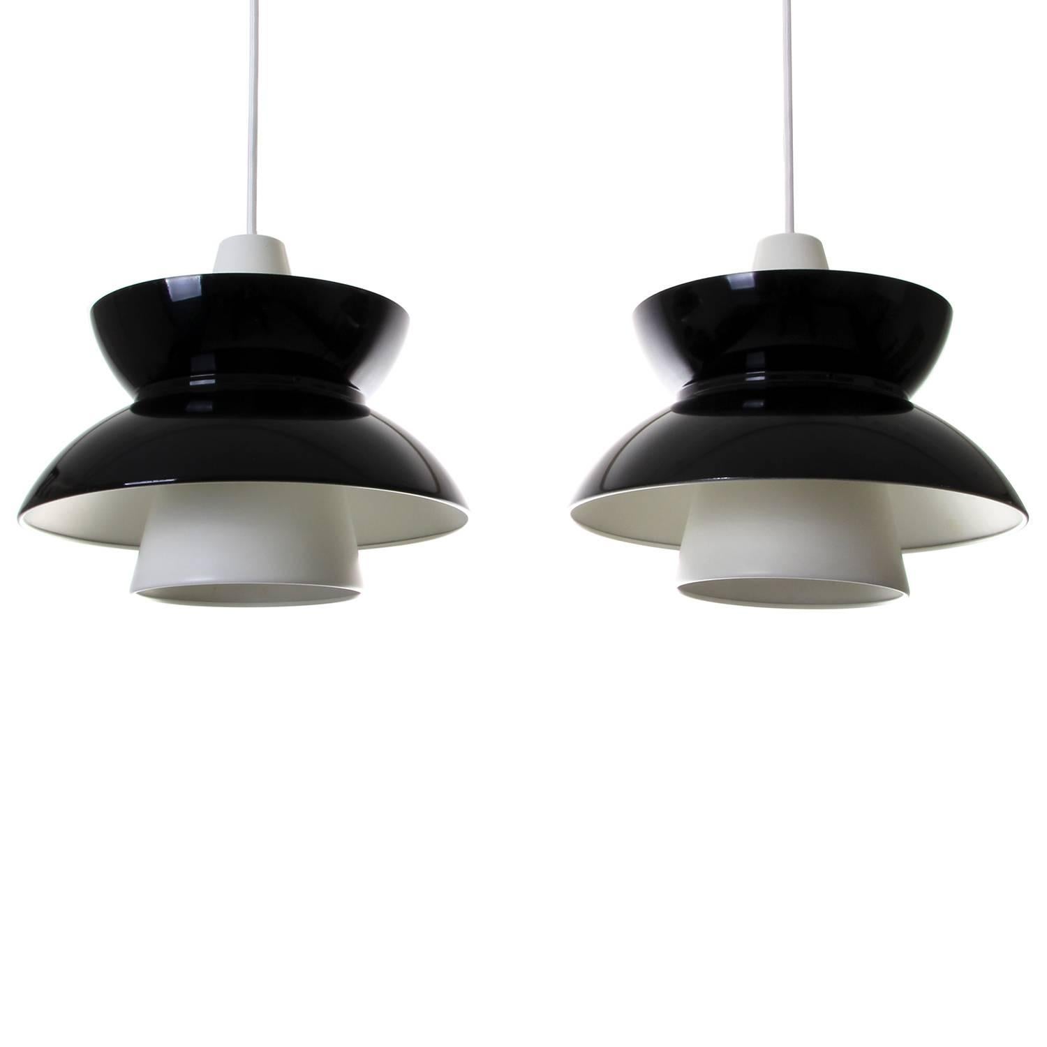 Scandinavian Modern Søværnspendel 'Navy Pendant', Black and White Pendant Pair by Louis Poulsen