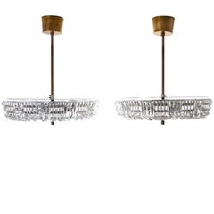 Vintage Orrefors Triton, Rare Pair of Crystal Hanging Lights by Lyfa/Orrefors, 1960s