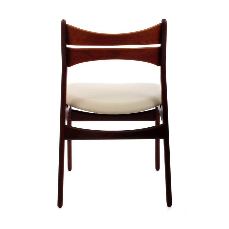 Leather Rosewood and Teak Set of Six Erik Buck Model 310 Dining Chairs, circa 1960 For Sale