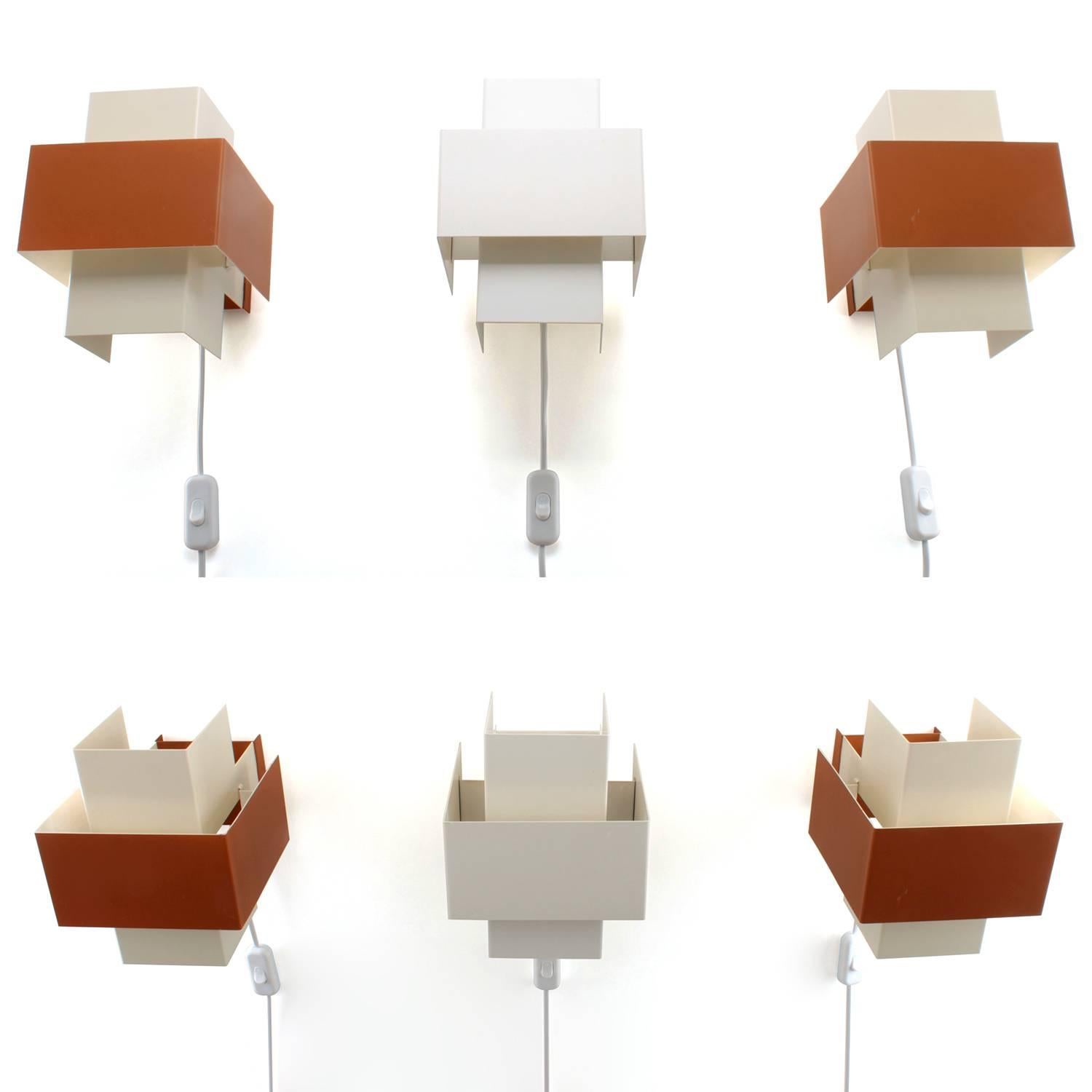 Lacquered Sconces Set of Three, 1960s Philips Wall Lamps, Dutch Minimalist Wall Lamps For Sale