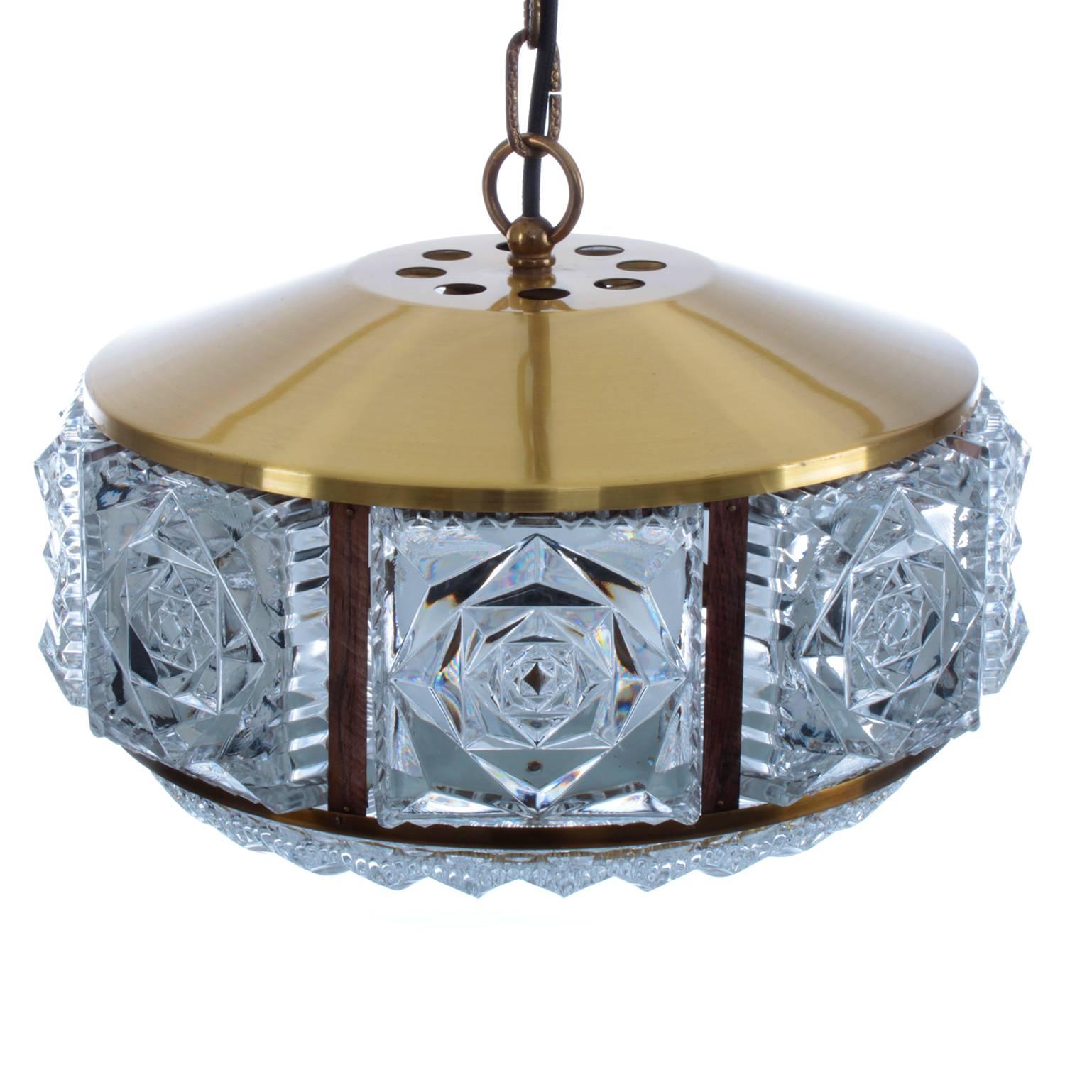 Danish Pressed Glass Pendant by Vitrika, 1960s, Gorgeous Regency Style Hanging Lamp For Sale