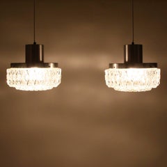 Pressed Glass and Aluminium, Pendant Pair from the 1960s, Danish Vintage Lights
