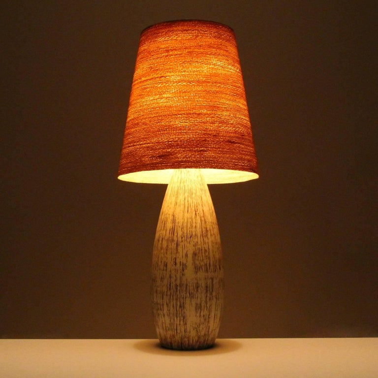 Danish Large Stoneware Table Lamp by Soholm, 1960s, Beautiful Striped Lamp Stand For Sale