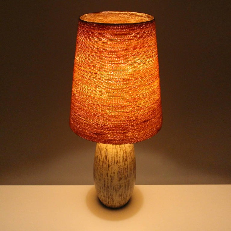 20th Century Large Stoneware Table Lamp by Soholm, 1960s, Beautiful Striped Lamp Stand For Sale