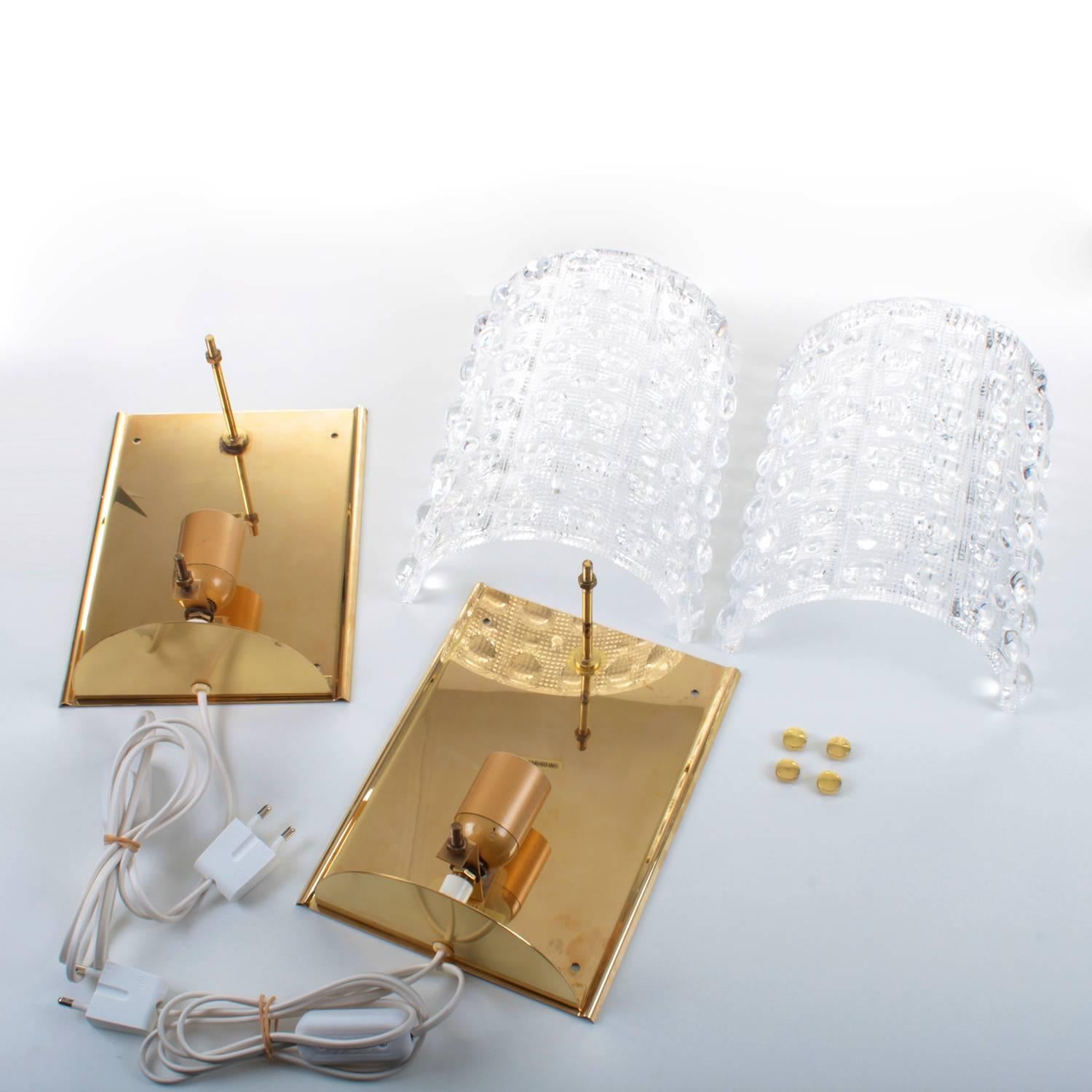 20th Century Pair of Crystal Sconces, Wall Lamps, Carl Fagerlund, Orrefors, Rare Wall Lights For Sale