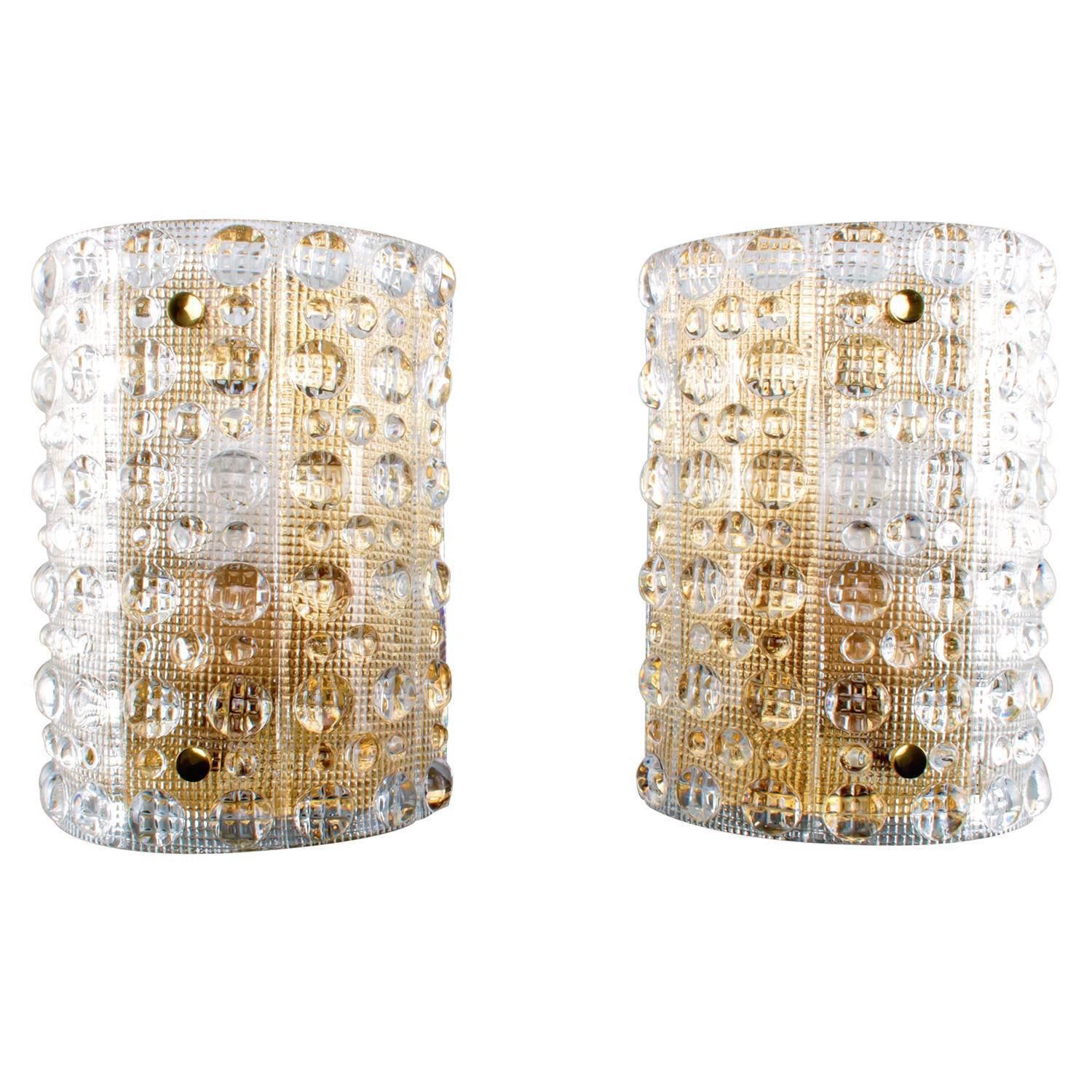 Scandinavian Modern Pair of Crystal Sconces, Wall Lamps, Carl Fagerlund, Orrefors, Rare Wall Lights For Sale