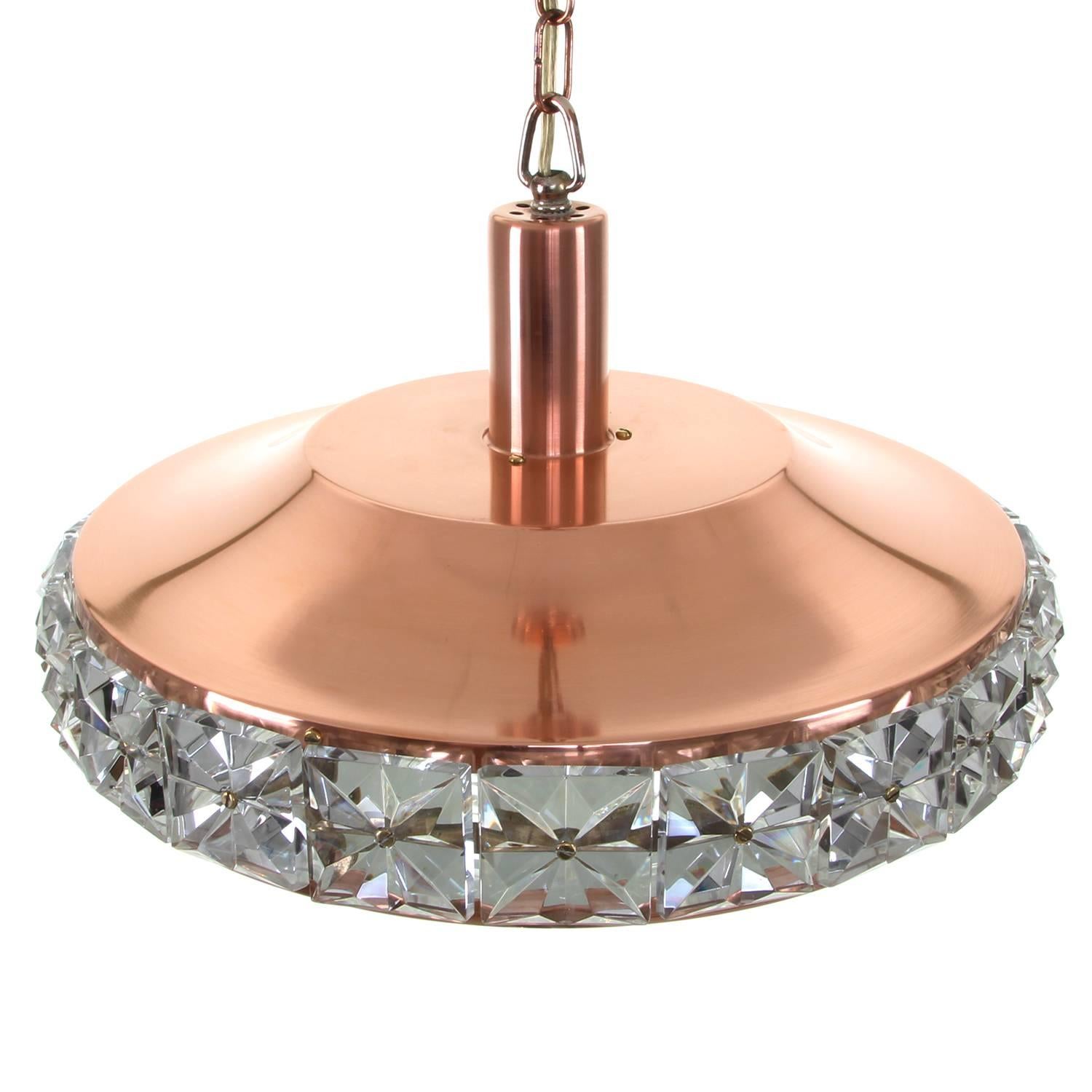 20th Century Copper and Crystal Pendant by Vitrika, 1960s, Danish Modern Copper Ceiling Light