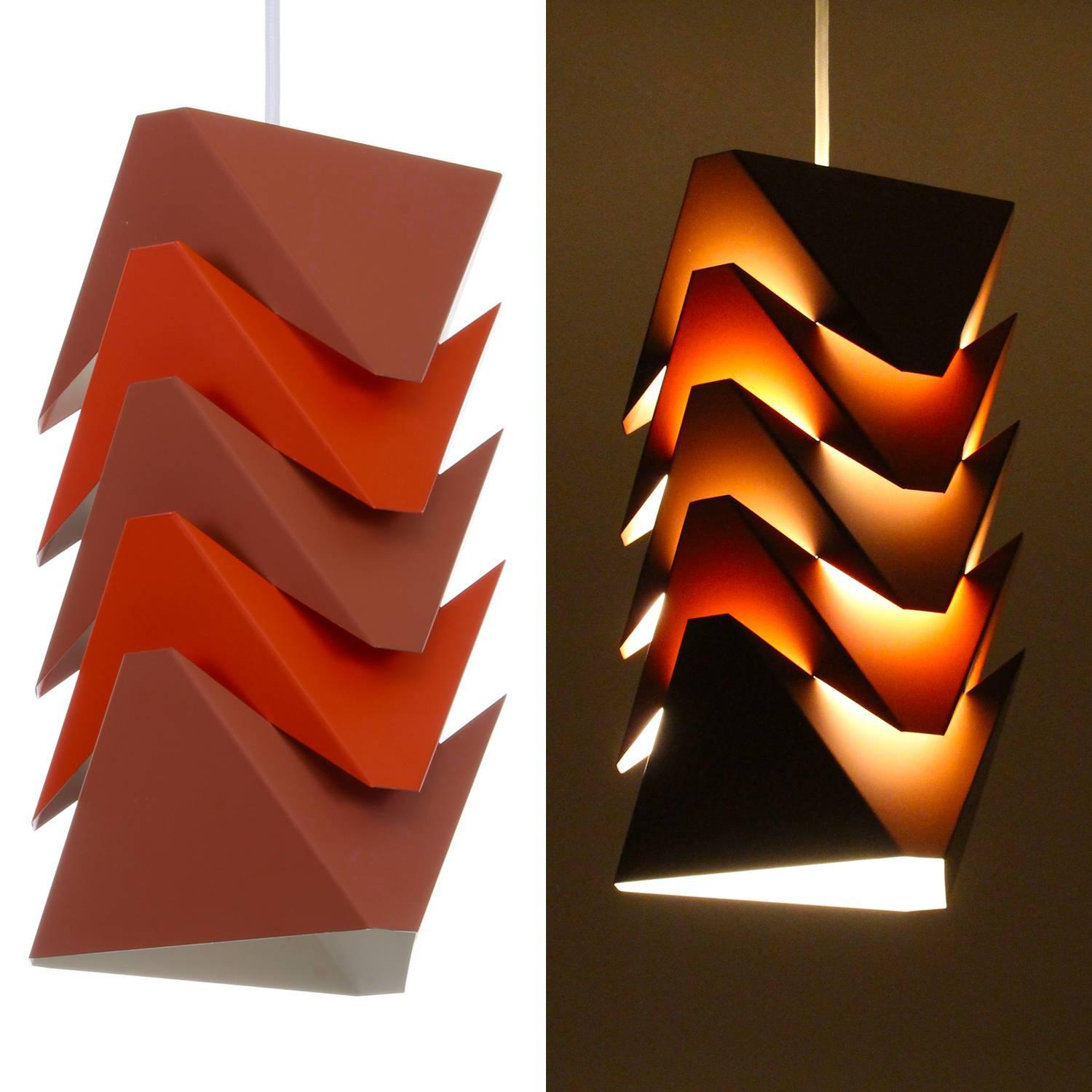 EKKO Pendant by Louis Weisdorf for Lyfa, 1968, Brown and Orange Ceiling Light For Sale 1
