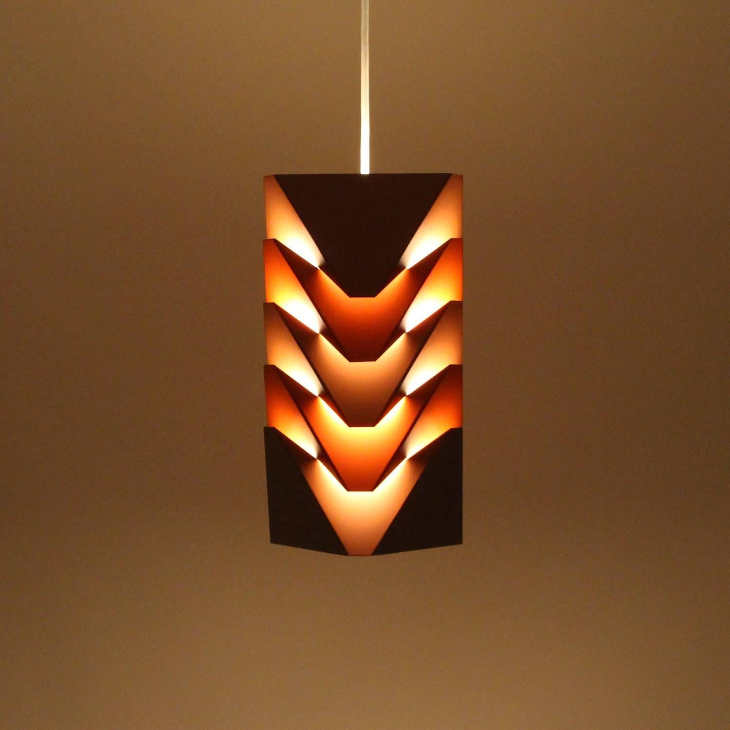 Danish EKKO Pendant by Louis Weisdorf for Lyfa, 1968, Brown and Orange Ceiling Light For Sale