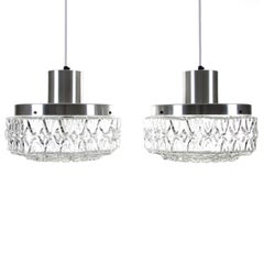 Vintage Pressed Glass and Aluminium, Danish Ceiling Lights from the 1960s