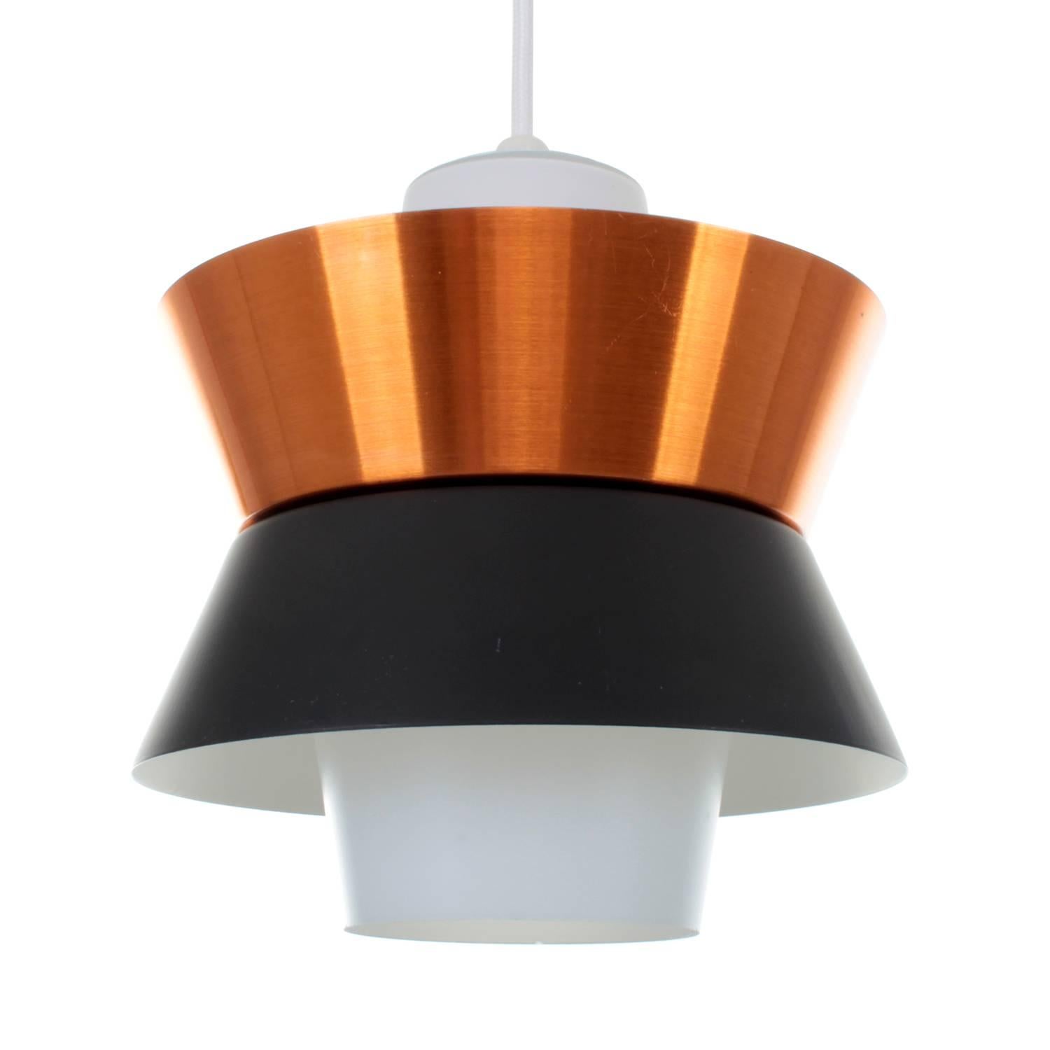 Scandinavian Modern Copper and Black Pendant by Voss in the 1950s, Danish Midcentury Ceiling Light For Sale