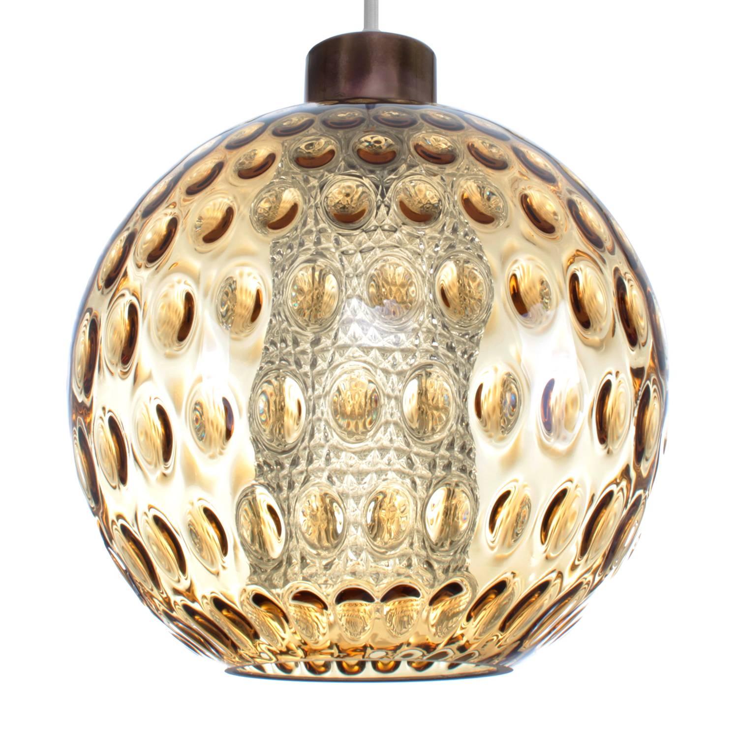 Mid-Century Modern Crystal Glass Ball Pendant, 1960s, Blown Scandinavian Modern Ceiling Light For Sale