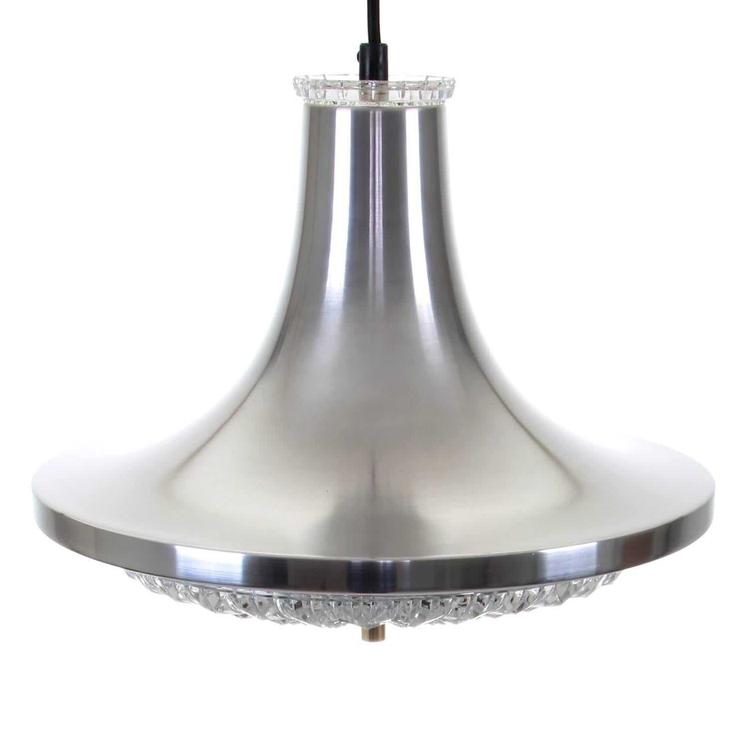 Aluminum and Crystal Pendant by Vitrika, 1960s Danish Modern Ceiling Light In Good Condition For Sale In Frederiksberg, DK