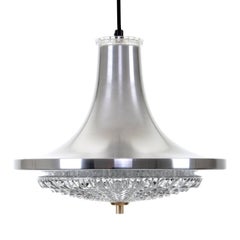 Aluminum and Crystal Pendant by Vitrika, 1960s Danish Modern Ceiling Light