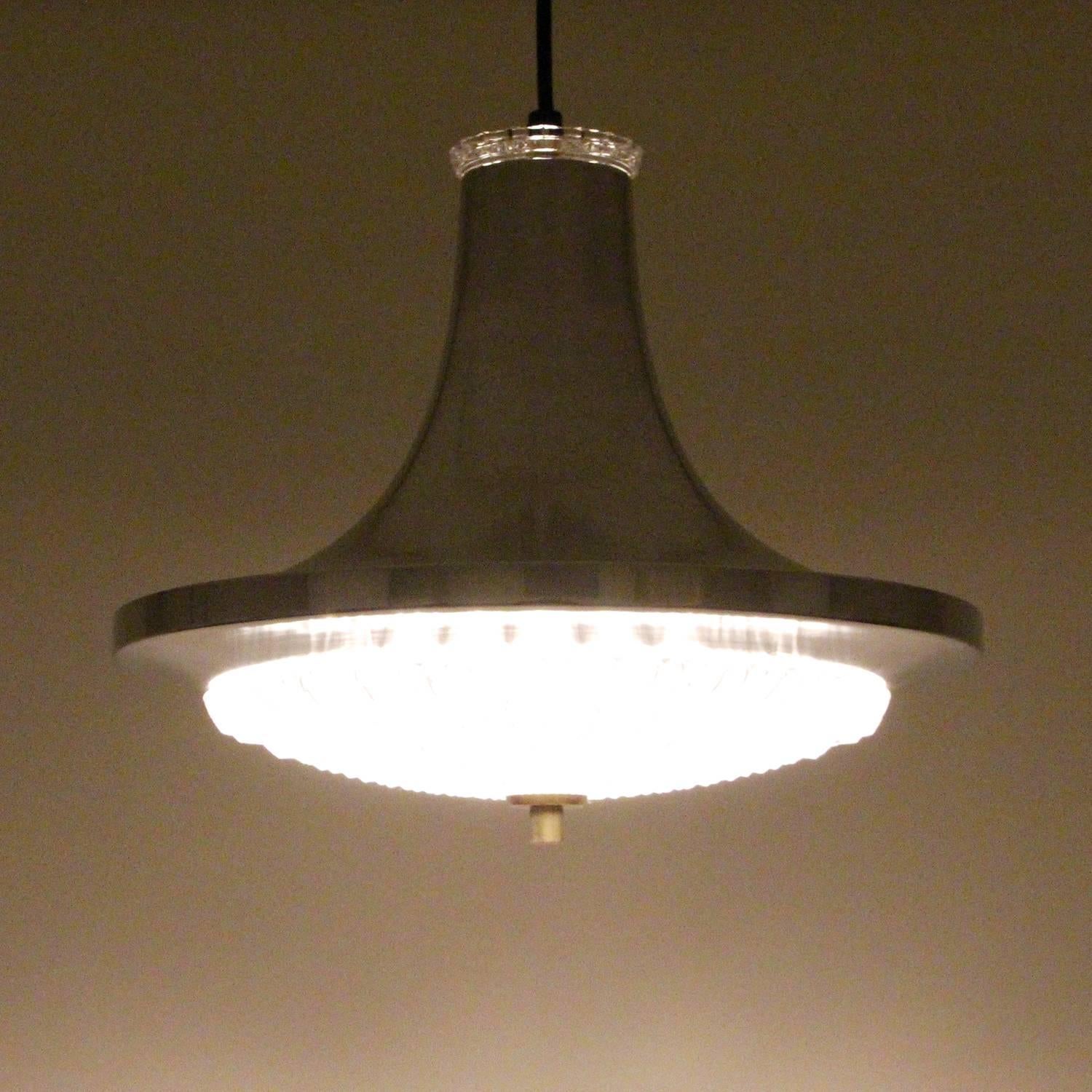 Polished Aluminum and Crystal Pendant by Vitrika, 1960s Danish Modern Ceiling Light For Sale