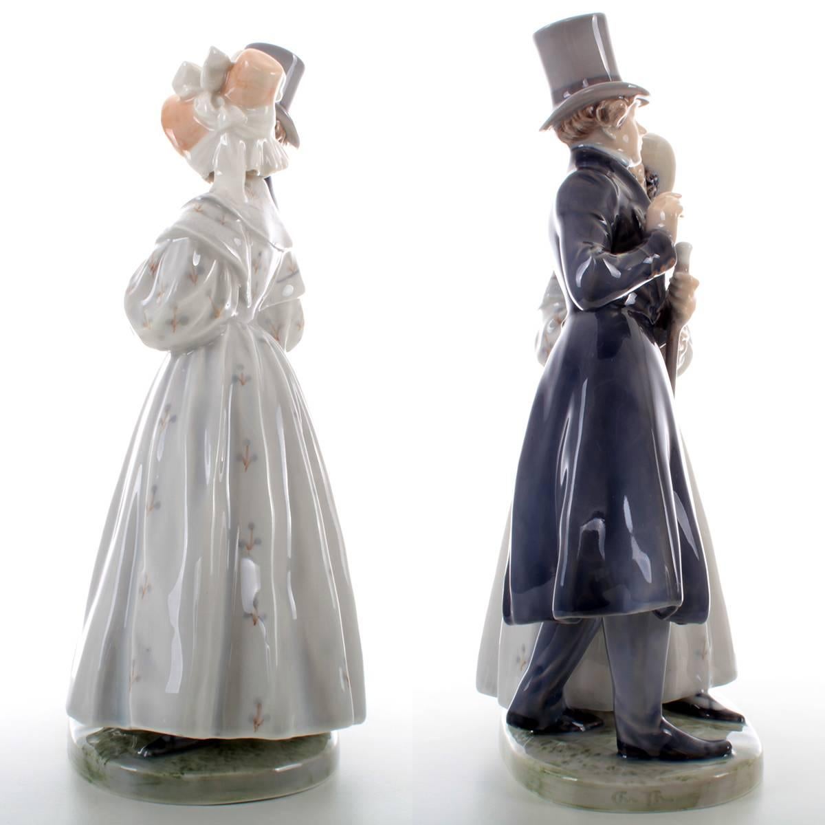 Art Deco Royal Copenhagen Porcelain Figurine, Evening Stroll at Tivoli, Factory First For Sale