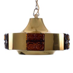 Brass Ceiling Light by Vitrika, 1970s, Danish Modern Pendant with Glass Pieces