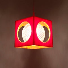 Orange and Glass Pendant, Charming 1960s Orange Ceiling Light with Glass Orb