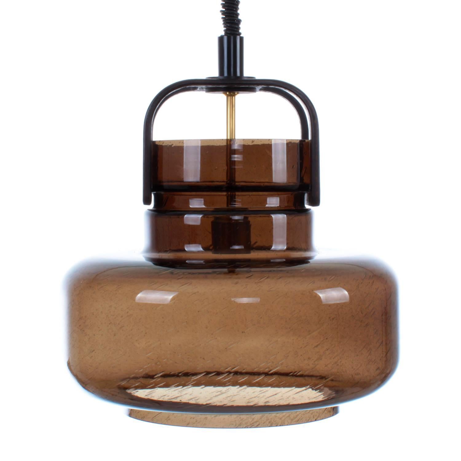 Dark Brown Glass Pendant by Jan Johansson for Flygsfors, Sweden, 1970s For Sale