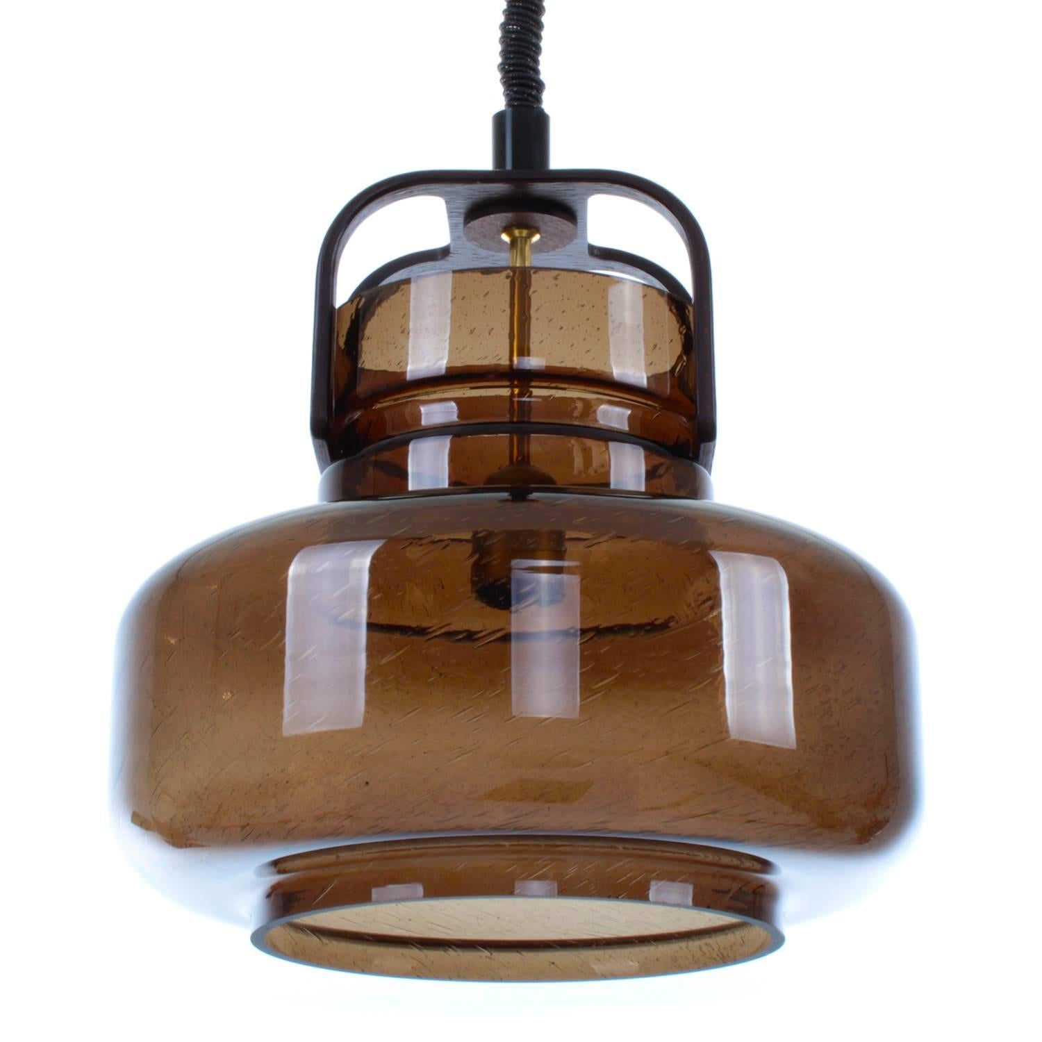 Mid-Century Modern Dark Brown Glass Pendant by Jan Johansson for Flygsfors, Sweden, 1970s For Sale