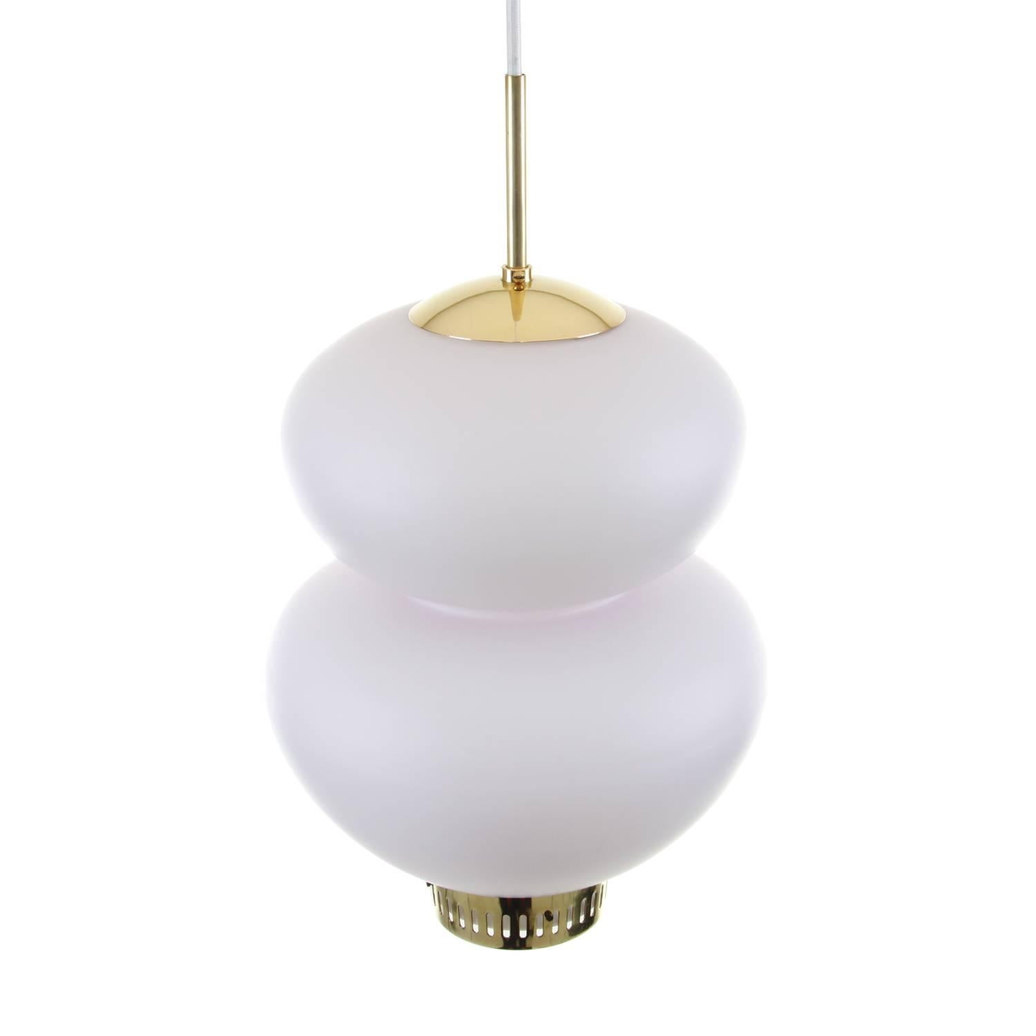 Polished Peanut, Pendant Lighting by Bent Karlby, 1946, Lyfa Large Opal and Brass Light For Sale