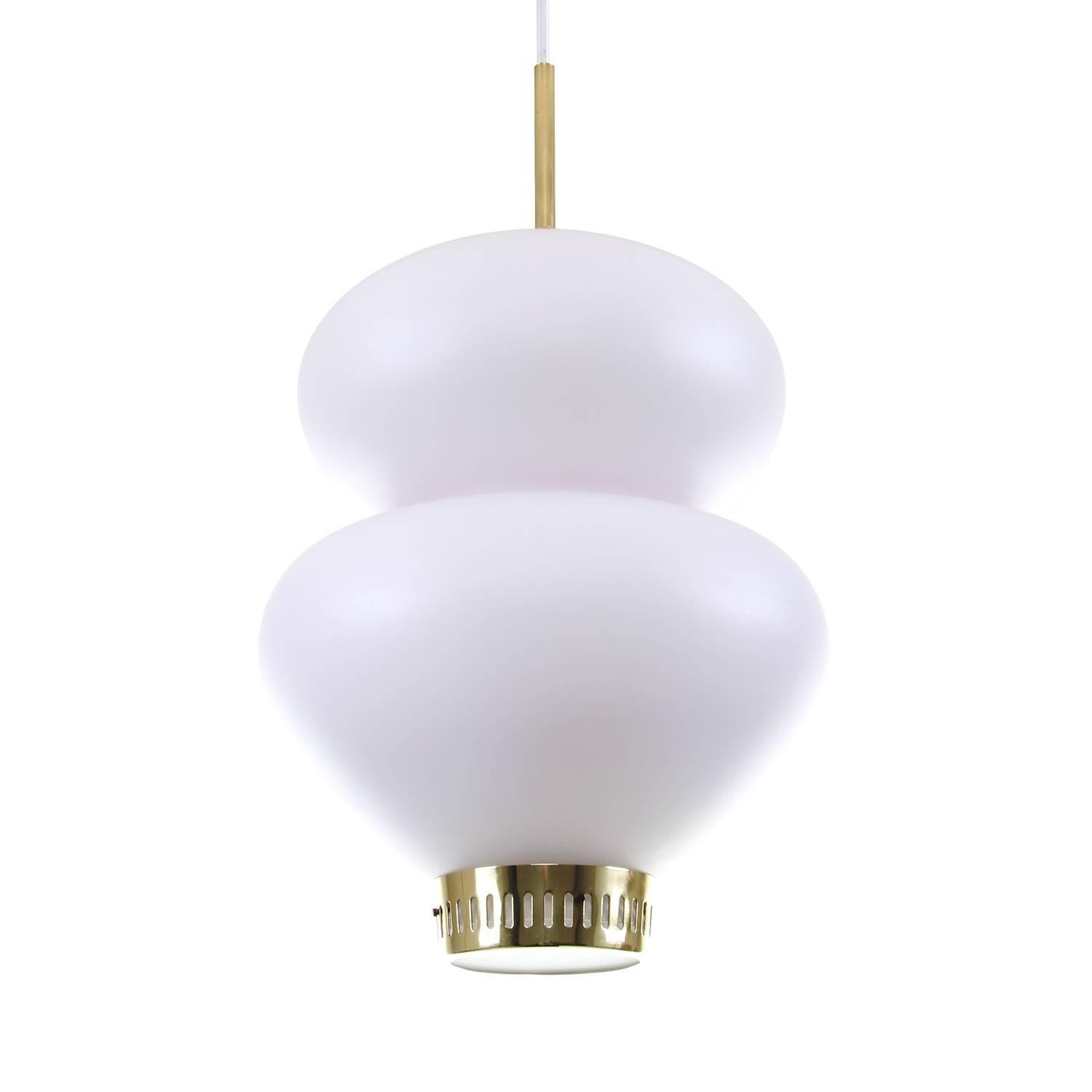 Scandinavian Modern Peanut, Pendant Lighting by Bent Karlby, 1946, Lyfa Large Opal and Brass Light For Sale