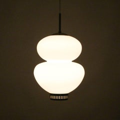 Peanut, Pendant Lighting by Bent Karlby, 1946, Lyfa Large Opal and Brass Light