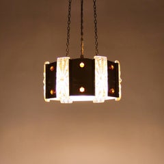 Prism Pendant by Vitrika, 1970s Brass Ceiling Light with Pressed Glass