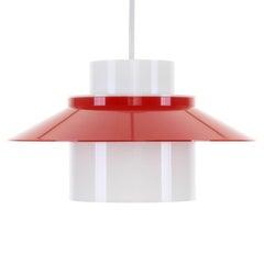 Dinette, Red and White Acrylic Pendant Light by Bent Karlby, 1970, Lyfa