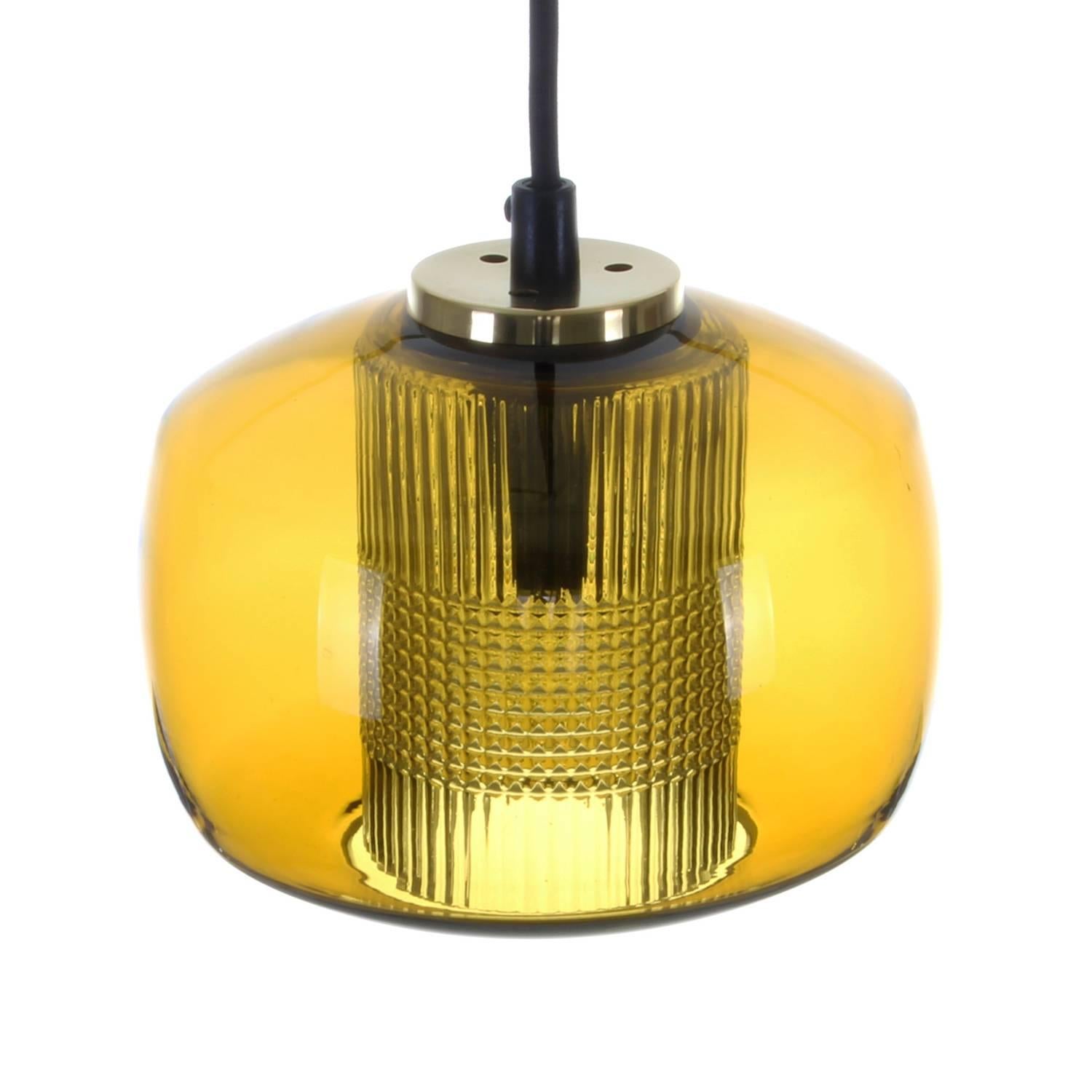 Polished Amber Crystal Glass Pendant Light, 1960s Vintage Crystal Ceiling Light