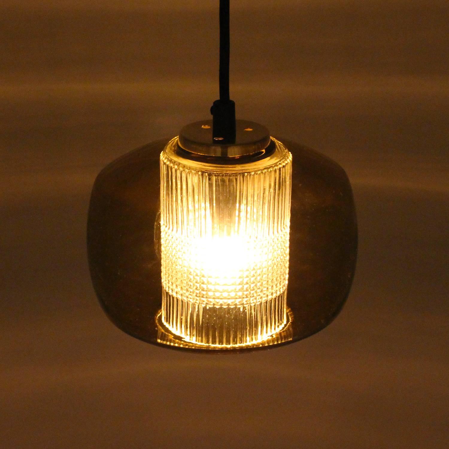 Amber Crystal Glass Pendant Light, 1960s Vintage Crystal Ceiling Light In Excellent Condition In Frederiksberg, DK