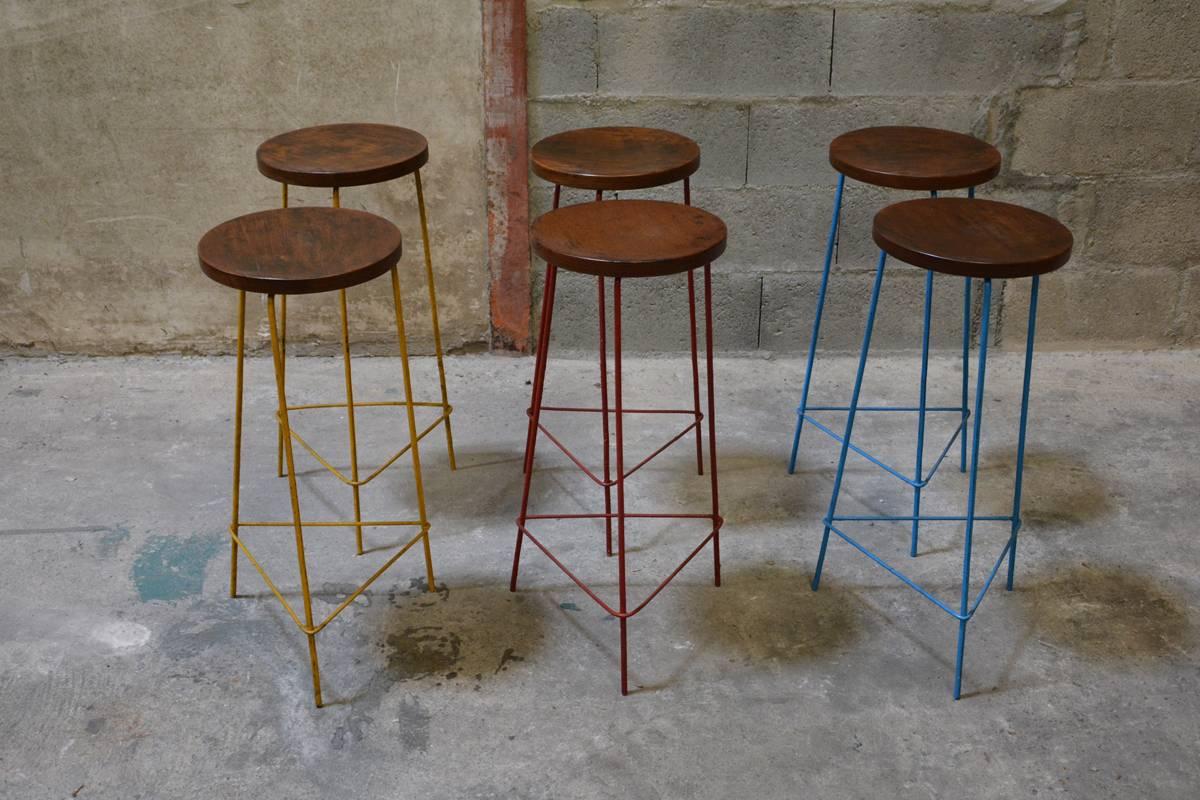 Pierre Jeanneret Unique Set of Six Hight Stools For Sale 2